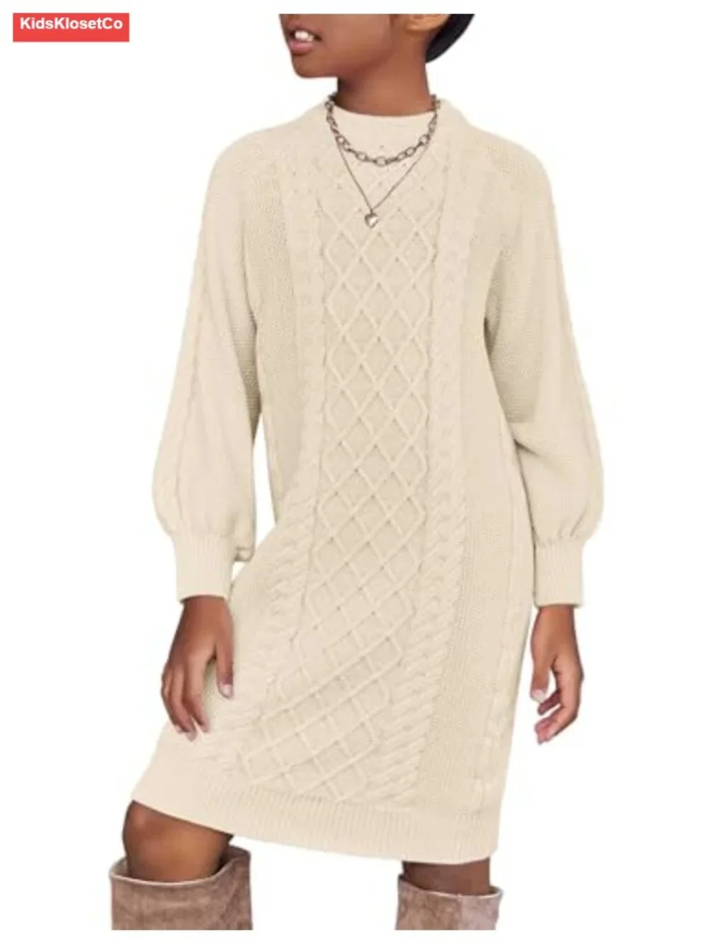 Girls Cable Knit Sweater Dress Long Sleeve Pullover Casual Fall Winter